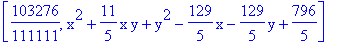 [103276/111111, x^2+11/5*x*y+y^2-129/5*x-129/5*y+796/5]